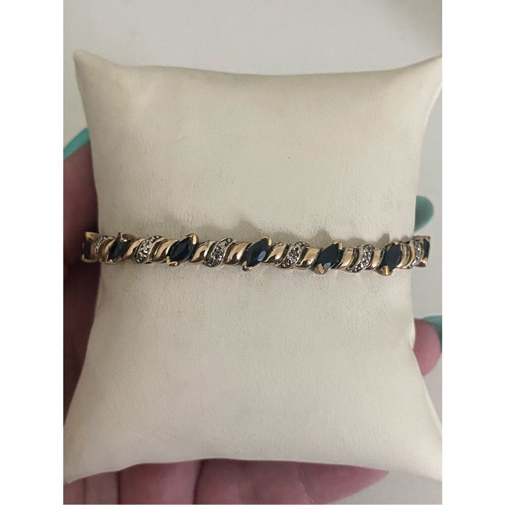 Vintage Vermiel Sterling Silver Sapphire & Diamond Accent Tennis Bracelet